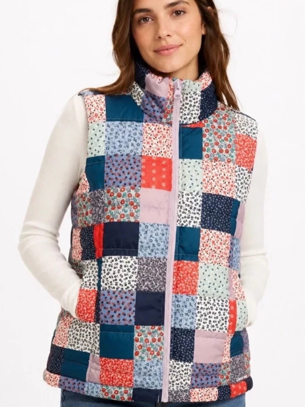 Lands' End Patchwork Down Puffer Vest Floral Plaid Quilted Gorpcore Size M